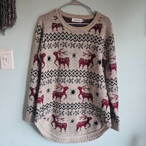 Shineflow-Reindeer Snowflake Oversized Pullover Sweater Size M